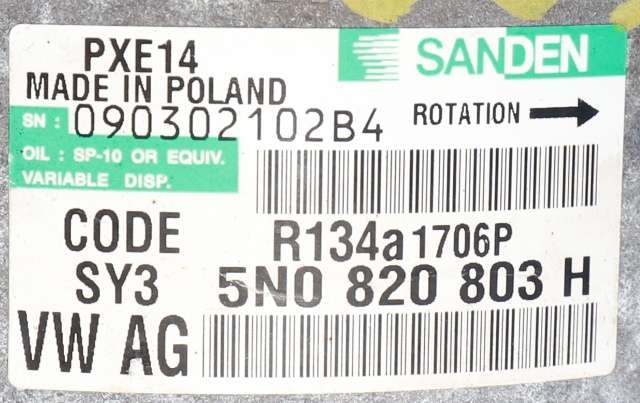 Aircondition kompressor til Škoda Octavia 2009-2013 (Type II, Fase 2)  (SANDEN|1706P|5N0 820 803 H.|)