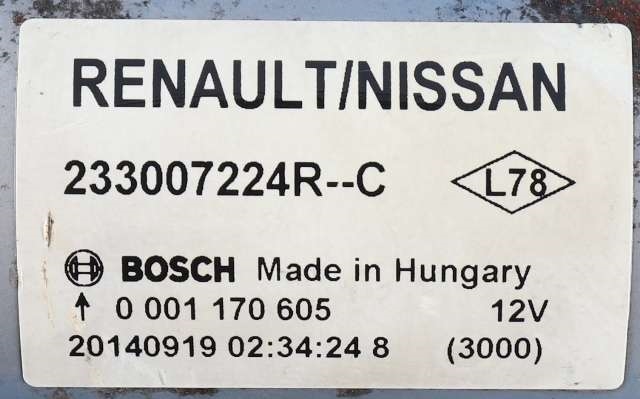 Starter diesel til Nissan Qashqai 2014-2021 (Type II) (BOSCH|0 001 170 605|2330 07224R|)