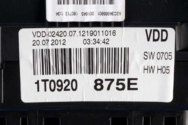 Instrumentpanel til VW Touran 2010-2015 (Type I, Fase 3)  (VAG|1T0 920 875 E|)
