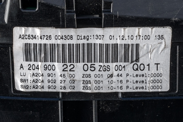 Instrumentpanel til Mercedes GLK 2008-2015 (X204) (X204) (VDO|A2C53414726|A 204 900 22 05|)