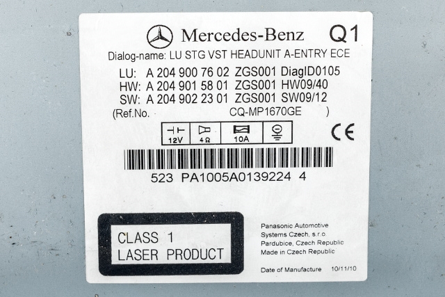 Bilstereo til Mercedes GLK 2008-2015 (X204) (X204) (MERCEDES|A 204 900 76 02|)