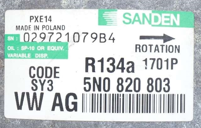 Aircondition kompressor til Audi A3 2009-2012 (Type II, Fase 2)  (SANDEN|1701P|5N0 820 803|)
