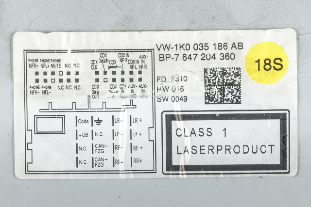 Bilstereo, med DAB til VW Golf VI 2008-2012 (BOSCH|7 647 204 360|1K0 035 186 AB|)