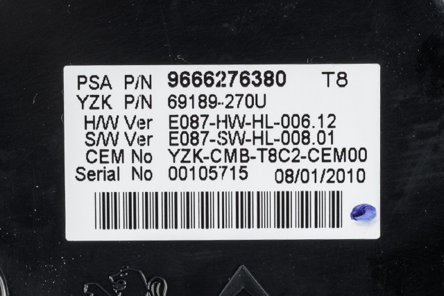 Instrumentpanel til Peugeot 3008 2009-2016 (Type I)  (YAZAKI|69189-270U|96 662763 80|)