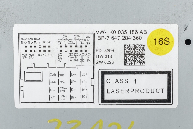 Bilstereo, med DAB til VW Golf VI 2008-2012  (BOSCH|7 647 204 360|1K0 035 186 AB|)