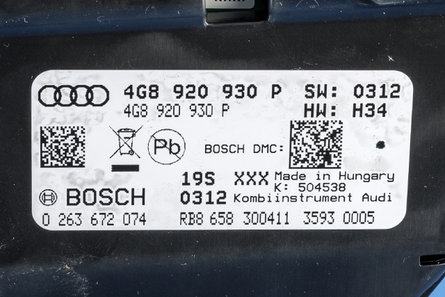 Instrumentpanel til Audi A7 2010-2014 (Type I, Fase 1) (BOSCH|0 263 672 074|4G8 920 930 P|)