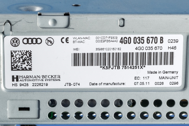 Bilstereo navigasjon spiller til Audi A7 2010-2014 (Type I, Fase 1) (VAG|4G0 035 670 B|)