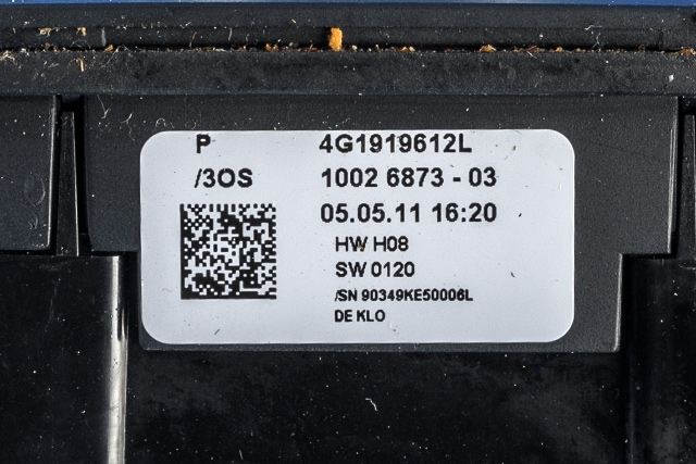 Bilstereo navigasjon betjeningspanel til Audi A7 2010-2014 (Type I, Fase 1) (VAG|4G1 919 612 L|)