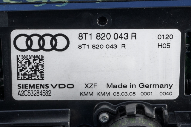 Varmeapparat betjening til Audi A4 2007-2014 (Type IV) (B8) (B8) (VAG|8T1 820 043 R|)