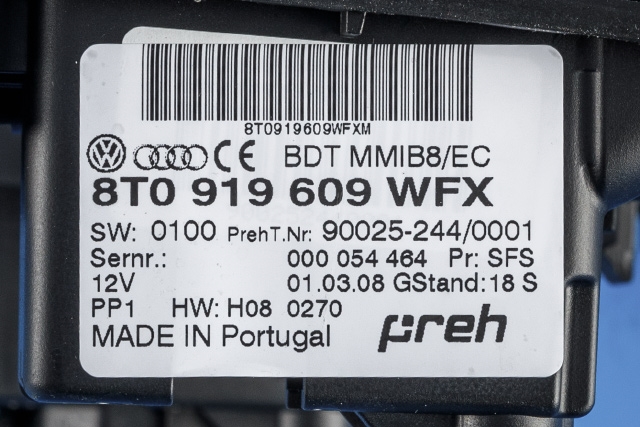 Bilstereo navigasjon betjeningspanel til Audi A4 2007-2014 (Type IV) (B8) (B8) (VAG|8T0 919 609 WFX|)