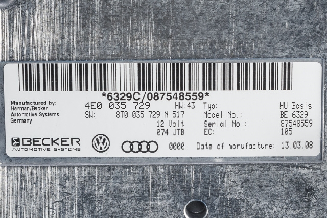 Bilstereo diverse til Audi A4 2007-2014 (Type IV) (B8) (B8) (VAG|4E0 035 729|)