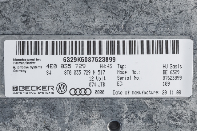 Bilstereo diverse til Audi A4 2007-2014 (Type IV) (B8) (B8) (VAG|4E0 035 729|)