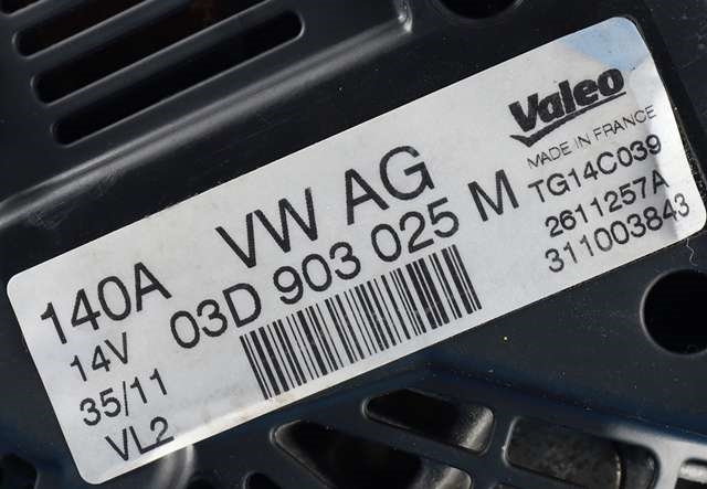 Dynamo til VW Polo 2009-2014 (Type V, Fase 1)  (VALEO|TG14C039|03D 903 025 M. 14 VOLT - 140 AMP|)