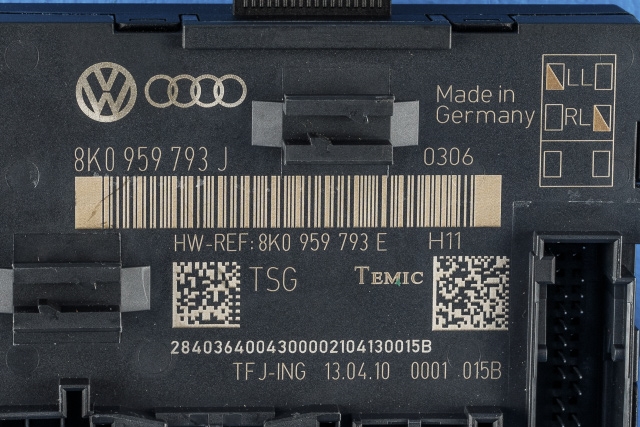 Styreenhet dør venstre foran til Audi Q5 2008-2012 (Type I, Fase 1)  (VAG|8K0 959 793 J|)