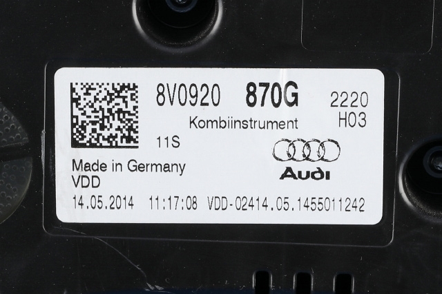 Instrumentpanel til Audi A3 2012-2016 (Type III, Fase 1)  (VDO|A2C84207600|8V0 920 870 G|)