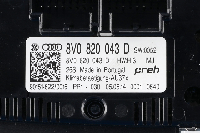 Varmeapparat betjening til Audi A3 2012-2016 (Type III, Fase 1) (VAG|8V0 820 043 D|)