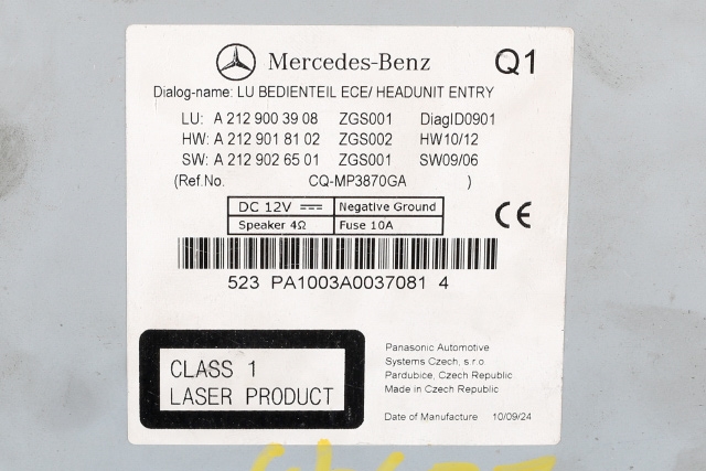 Bilstereo til Mercedes E-Klasse 2009-2013 (Fase 1) (W212) (W212) (MERCEDES|A 212 900 39 08|)