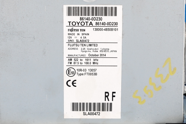 Bilstereo navigasjon til Toyota Yaris 2014-2020 (Type III, Fase 2) (TOYOTA|86140-0D230|)