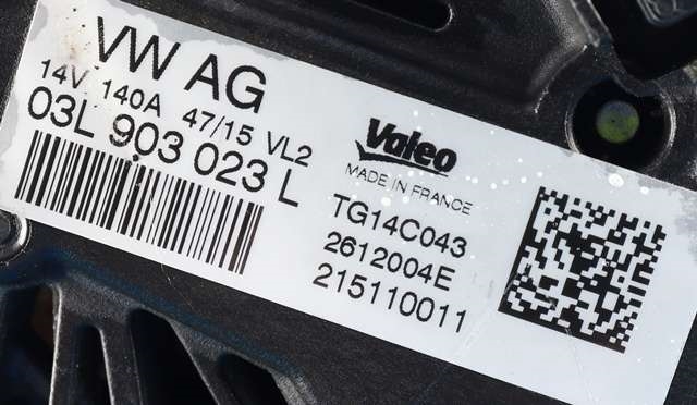 Dynamo diesel til VW Caddy 2015-2020 (Type III, Fase 3)  (VALEO|TG14C043|03L 903 023 L. 14 VOLT - 140 AMP|)