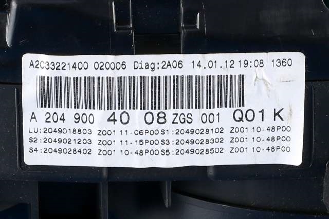 Instrumentpanel til Mercedes C-Klasse 2011-2014 (Fase 2) (W204) (W204) (MERCEDES|A 204 900 40 08|)