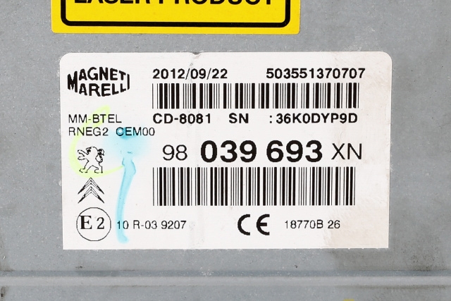 Bilstereo navigasjon til Peugeot 308 2011-2013 (Type I, Fase 2)  (PEUGEOT|98 039693 XN|)