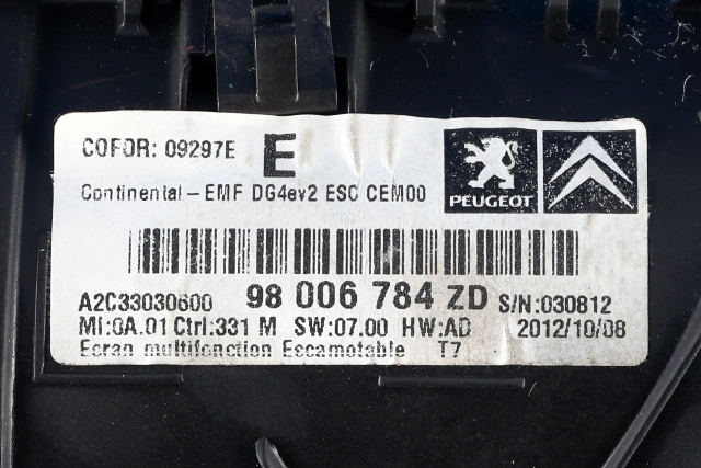 Bilstereo navigasjon skjerm til Peugeot 308 2011-2013 (Type I, Fase 2)  (PEUGEOT|98 006784 ZD|)