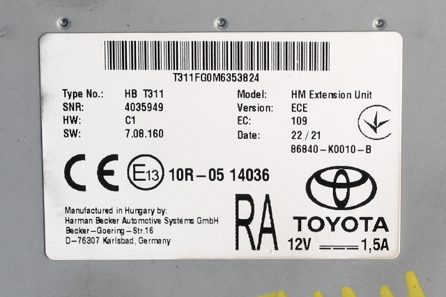 Bilstereo diverse til Toyota RAV4 2019-->> (Type V)  (TOYOTA|86840-K0010-B|)