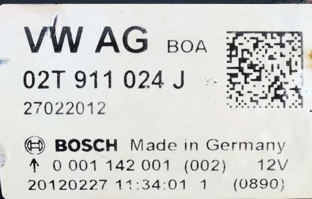 Starter til Audi A1 2010-2014 (Type I, Fase 1)  (BOSCH|0 001 142 001|02T 911 024 J|)