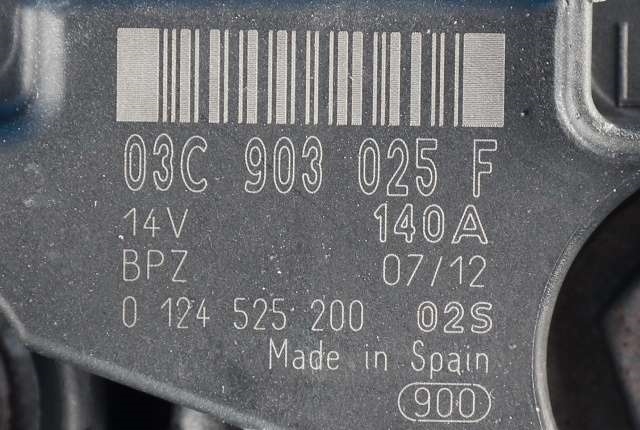 Dynamo til Audi A1 2010-2014 (Type I, Fase 1)  (BOSCH|0 124 525 200|03C 903 025 F. 14 VOLT - 140 AMP|)