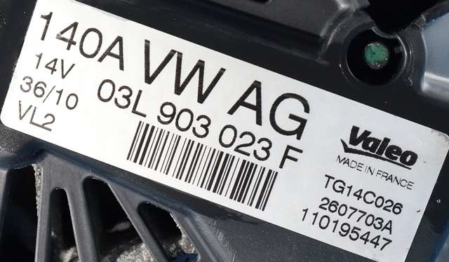 Dynamo diesel til VW Golf VI 2008-2012  (VALEO|TG14C026|03L 903 023 F. 14 VOLT - 140 AMP|)
