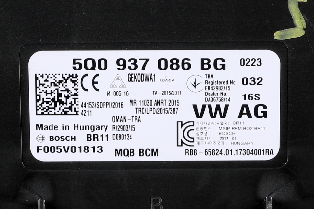 Styreenhet comfort (BCM) til VW Touran 2015-2021 (Type II)  (BOSCH|F 005 V01 813|5Q0 937 086 BG|)