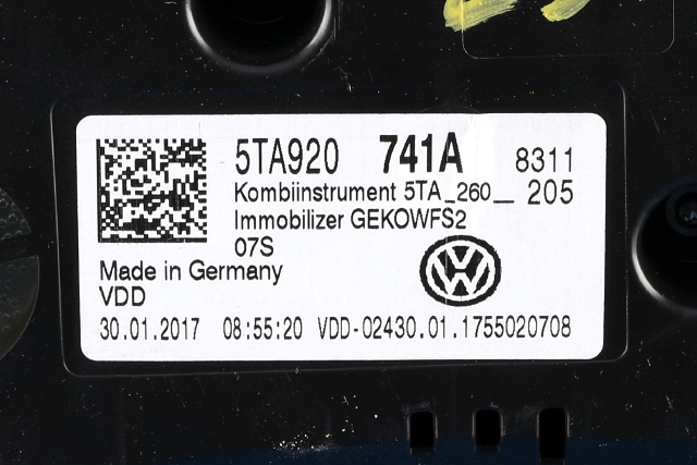Instrumentpanel til VW Touran 2015-2021 (Type II)  (VAG|5TA 920 741 A|)