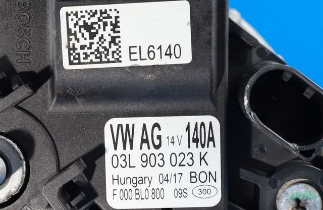 Dynamo diesel til Audi A3 2016-2020 (Type III, Fase 2) (BOSCH|F 000 BL0 800|03L 903 023 K. 14 VOLT - 140 AMP|)