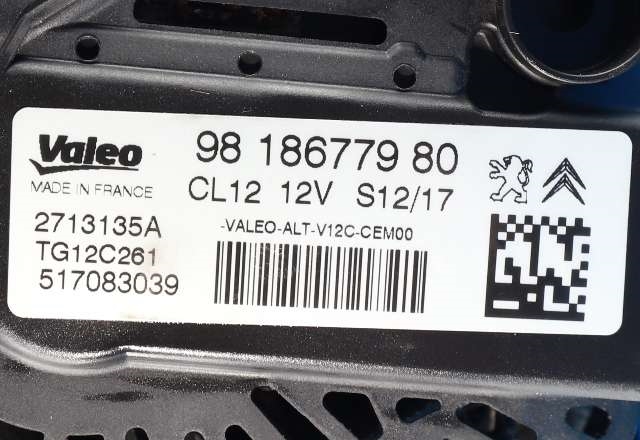 Dynamo til Citroën C3 2016-->> (Type III)  (VALEO|TG12C261|98 186779 80. 12 VOLT - CL12|)