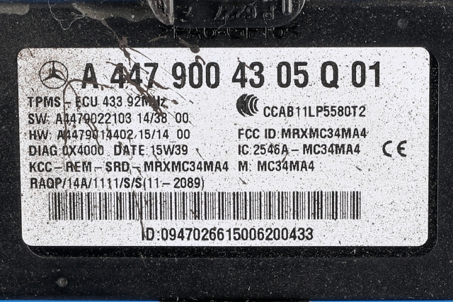 Sensor dekktrykk til Mercedes Vito 2014-->> (W447) (W447) (MERCEDES|A 447 900 43 05|)