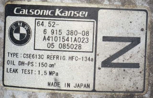 Aircondition kompressor til BMW 3-Serie 2005-2011 (E90/E91/E92/E93) (E90/E91/E92/E93) (CALSONIC|A4101541A023|64.52-6 915 380|)