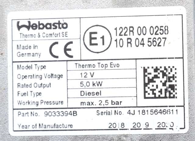 Dieselvarmer til Škoda Superb 2015-->> (Type III)  (WEBASTO|THERMO TOP EVO|3Q0 815 005 S|)