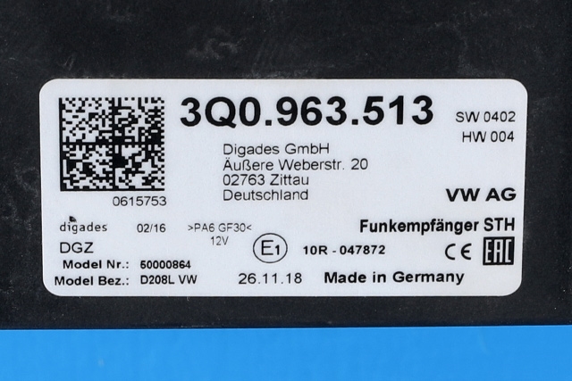 Varmeapparat diverse til Škoda Superb 2015-->> (Type III)  (VAG|3Q0 963 513|)