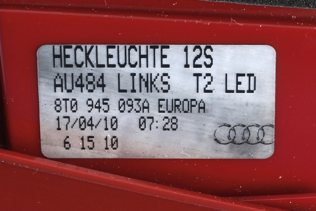 Baklykt venstre indre til Audi A5 2007-2016 (Type I)  (VAG|8T0 945 093 A|)