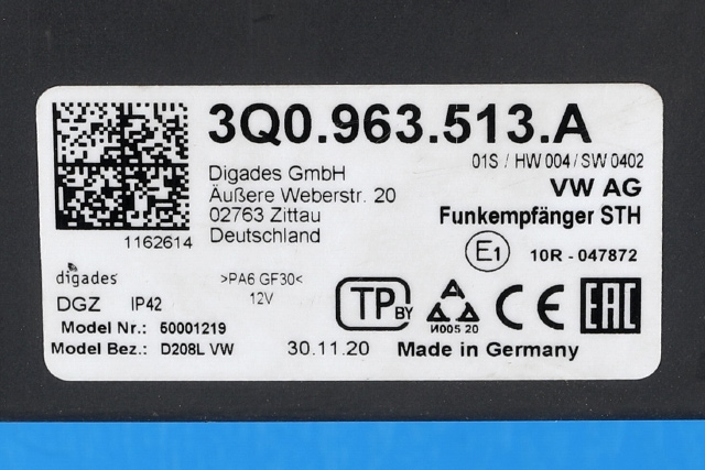 Varmeapparat diverse til VW Transporter / Caravelle 2019-->> (T6.1) (T6.1) (VAG|3Q0 963 513 A|)