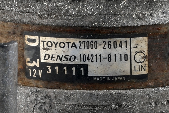 Dynamo diesel til Toyota RAV4 2013-2015 (Type IV, Fase 1)  (DENSO|104211-8110|27060-26041|)
