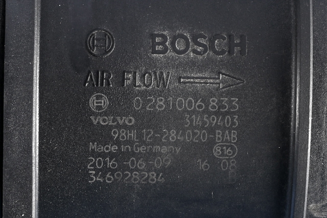 Luftmengde/luftmassemåler til Volvo XC60 2014-2017 (Type I, Fase 2)  (BOSCH|0 281 006 833|31459403|)