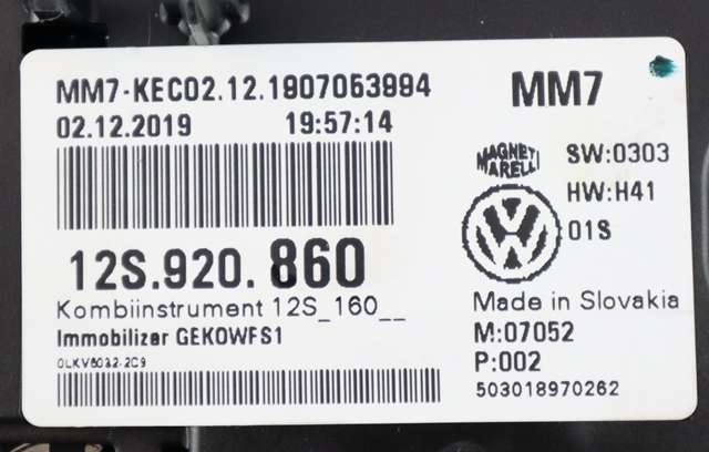 Instrumentpanel til Seat Mii electric 2019-->>  (VAG|12S 920 860|)