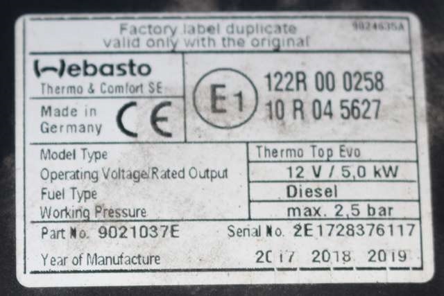 Dieselvarmer til Opel Astra J 2010-2015  (WEBASTO|THERMO TOP EVO|)