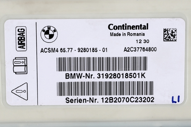 Styreenhet airbag hovedsensor til BMW X3 2010-2017 (F25) (F25) (CONTINENT|A2C37764800|31.92-8 018 501|)