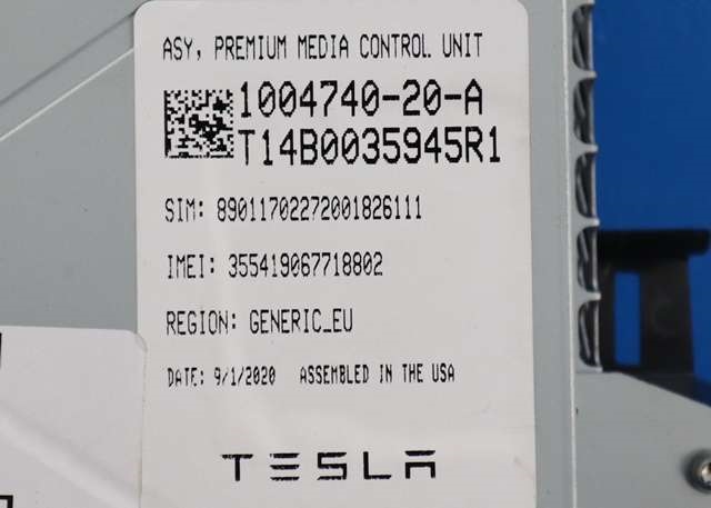 Multimedia display (MCU - Media Controller Unit) til Tesla Model S 2013-2016 (Fase 1) (TESLA|1004740-20-A|)