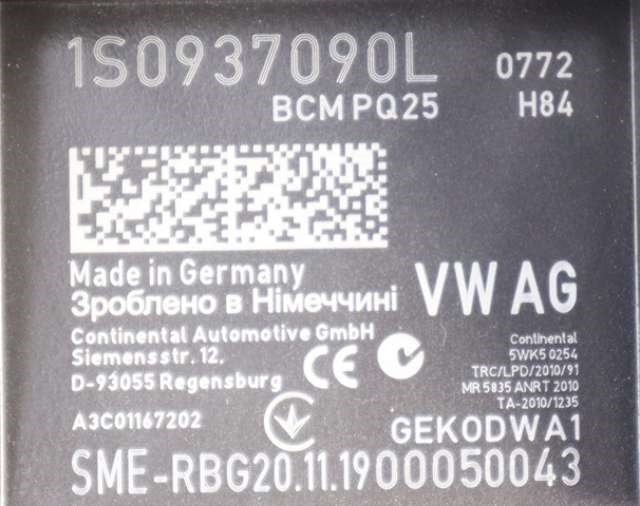 Styreenhet comfort (BCM) til Seat Mii electric 2019-->> (VAG|1S0 937 090 L|)