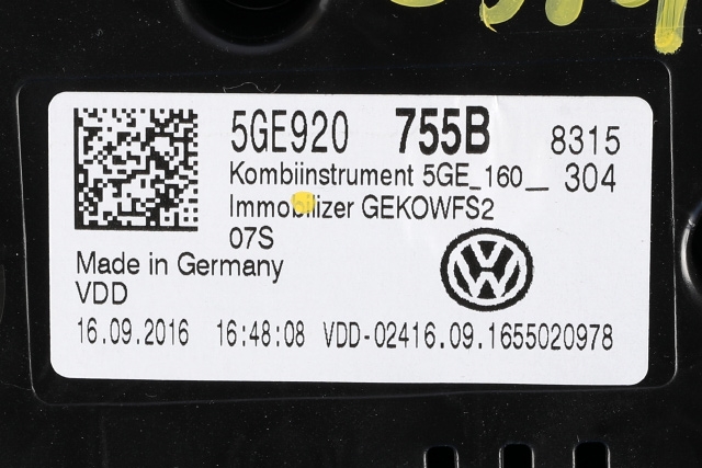 Instrumentpanel til VW e-Golf 2014-2017 (Fase 1)  (VDO|A2C99140900|5GE 920 755 B|)