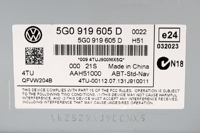 Bilstereo navigasjon betjeningspanel til VW Golf VII 2012-2017 (Fase 1) (VAG|5G0 919 605 D|)