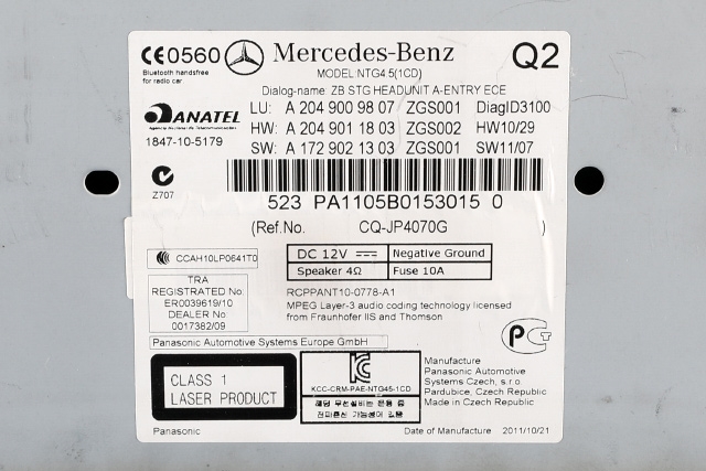 Bilstereo navigasjon til Mercedes C-Klasse 2011-2014 (Fase 2) (W204) (W204) (MERCEDES|A 204 900 98 07|)